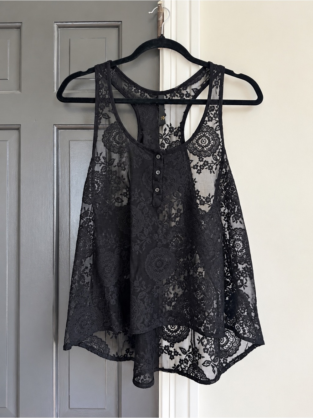 H&M Divided Black Sheer Floral Lace High Low Tank Top Size 10